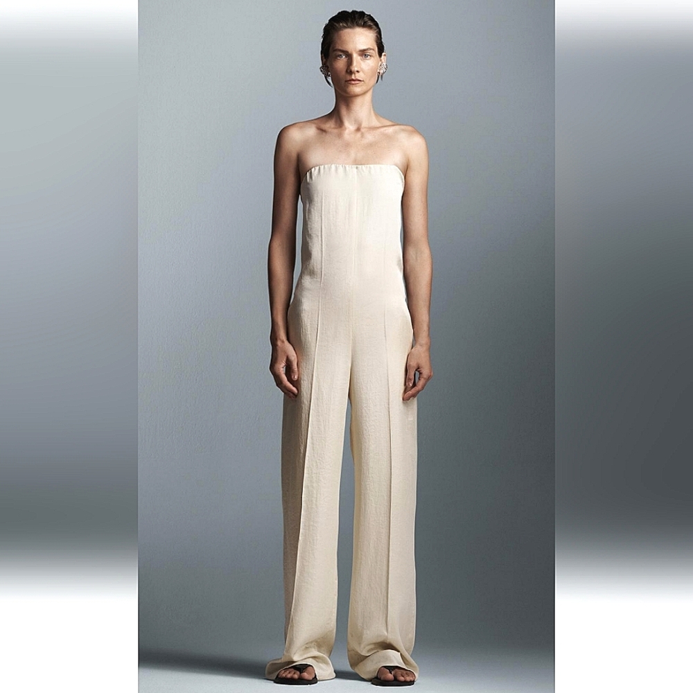 ZARA ZW COLLECTION ECRU STRAPLESS JUMPSUIT 🤩🤩🤩